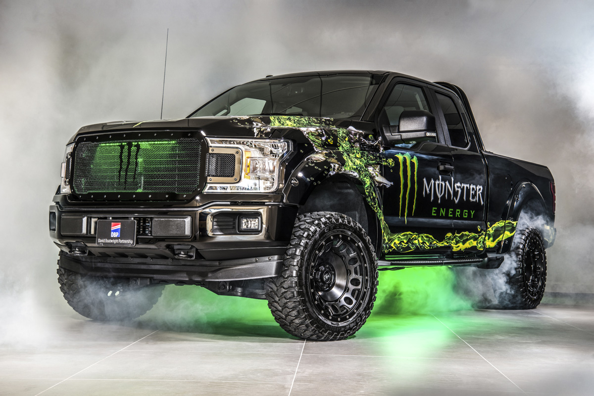 One of the stunning Monster Energy F150 ambassador fleet vehicles supplied and built in the UK by David Boatwright Partnership